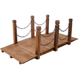 5 FT Wooden Garden Bridge, Stained Wood Arc Footbridge with Chain Railings for Backyard Creek Farm, W465P221155
