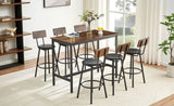 Pub High Dining Table 7 Piece Set, Industrial Style Pub Table, 6 PU Leather Bar Chairs for Kitchen W1668P193691
