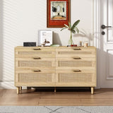 51" Rattan Dresser with Drawers, 6 Drawer Dresser for Bedroom, Clothes Storage Cabinet for Bedroom, W757P209506