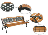 49" Garden Bench Outdoor Patio Park Chair Furniture Hardwood Slats Cast Iron Frame 40097071