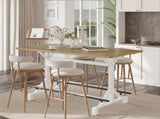 59"Bar Height Table with Footrest, Rectangular Wooden Tabletop Bar Table, Heavy Duty Metal Frame W757P506726