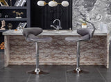Masaccio Velvet Upholstered Adjustable Swivel Barstool, Set of 2, Gray T2574P164846