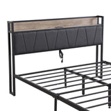 FULL Size Metal Platform Bed Frame with upholstery storage function Headboard and USB LINER and W311133404