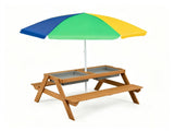 3-in-1 Kids Picnic Table with Adjustable Umbrella, Fir Wood Outdoor Activity Table Set with 41139783