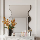 Wall Mirror 30x35 Inch Black Rectangular Mirror with 2 Wavy Sides Metal Framed Mirror Vanity Mirror W1435133318