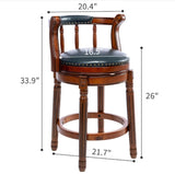 Seat Height 26'' Swivel Leather Wooden Bar Stools,360 Degree Swivel Bar Height Chair with Backs for W2195135483