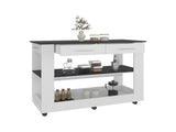 Hardy Kitchen Island, 2 Drawers, 6 Wheels, 2 Shelves, White / Black Wengue B097P474257
