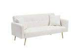 71.7 - inch Beige Teddy Fleece Sofa Bed, accompanied by two luxurious throw pillows for enhanced W3356P298490