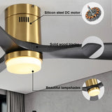 52 Inch Low Profile Ceiling Fan with Remote Control 3 Solid Wood Blades,52 Inches Suitable for W934P147070
