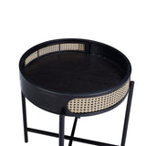 Round End Table with Open Top and Metal Legs in Black Finish B016P323428