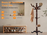 Freestanding Wooden Coat Rack, Vintage Natural Birch Wood Coat Tree with Hooks, Sturdy Hall Tree for 14396562