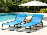 Sky Blue Set of 2 Folding Chaise Lounge Chairs Sun Tanning Chairs for Beach Camping Outdoor 76595403