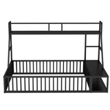 Full Size Floor Bed Frame with Safety Fence, Metal Floor Bed with Desk and Storage Shelves, W1580P240070