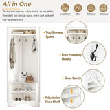 Minimalist Corner Hall Tree with Shoe Bench, Versatile Entryway Coat Rack with 4 Hooks, Corner 91318106