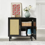 ZNTS Side panel buffet cabinet with natural rattan door, rattan storage cabinet with adjustable shelves, W1320138012