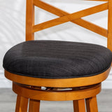 30" Bar Height X-Back Swivel Stool, Natural Finish, Charcoal Fabric Seat B04660719
