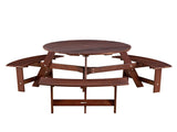 Outdoor 6 Person Picnic Table, 6 person Round Picnic Table with 3 Built-in Benches, Umbrella Hole, 21425761