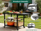 Outdoor Grill Table for Big Green Egg Style BBQ, Heavy Duty Metal Cart Prep Table with Wheels, 09927084