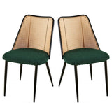 ZNTS Green Rattan Dining Chairs Set of 2,Boucle Chairs with Natural Cane Back, Upholstered Dining Room W1164P218678