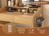 Vanity Table with LED-Illuminated Mirror, Power Outlet, Hairdryer Holder & Stool Compact Dressing 71925023