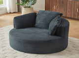 Compressible Corduroy Round Chair with Cushioned Backrest - Modern Comfort Seating for Living W2339P323614