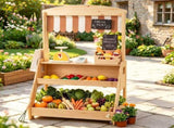 2-in-1 Kids Outdoor Mud Kitchen & Farmers Market Stand, Carbonized Fir Wood Pretend Grocery Store 38364671