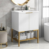 ZNTS 24" Bathroom Vanity with Sink, Bathroom Vanity Cabinet with Two Doors and Gold Metal Frame, Open WF306257AAK