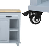 K&K 47 inch Kitchen Island with Extendable Dining Table, Rubber Wood Veneer Kitchen Table with N707P215327G