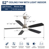 Modern 52 Inch Led Ceiling Fan 110V 6 Speed Wind 5 Blades Remote Control Reversible DC Motor W882P146293