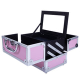 ZNTS SM-2176 Aluminum Makeup Train Case Jewelry Box Cosmetic Organizer with Mirror 9"x6"x6" Pink 34100159