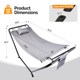 Outdoor Hammock Bed with Stand, Cozy Outdoor Hammock with Pillow & Storage Pocket for Patio, 88465544