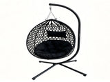 Foldable Hanging Egg Chair with Stand, HDPE Rattan Wicker Swing Chair with Cushion, Heavy Duty Frame 88067295