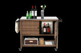 Outdoor Wicker Bar Cart, Patio Wine Serving Cart w/Wheels, Rolling Rattan Beverage Bar Counter Table W640P256899