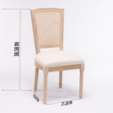 French Style Solid Wood Frame Linen Fabric Square Rattan Back Dining Chair,Set of 2,Cream W162290982
