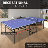 8ft Blue Mid-Size Table Tennis Table Foldable & Portable Ping Pong Table Set for Indoor Games with W1408P324620
