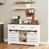53" Farmhouse Sideboard Buffet Storage Cabinet with 3 Drawers, 2 Sliding Barn Doors, 2 Adjustable W1120P217802