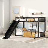 Metal Bunk Bed with Slide, Twin over Twin, Black MF285671AAB