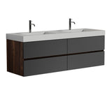 Grace 60" Walnut Bathroom Vanity with Glossy White Solid Surface Sink and Soft Black Drawers, Wall W1865P281239