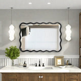 Solid Wood Wavy Rectangle Mirror-Black 40" x 28" Modern Mirror Wall Decor for Bathroom, Bedroom, W1445P189614