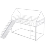 Twin over Twin House Bunk Bed with Ladder and Slide,White WF283081AAK
