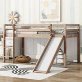 Twin Low Loft Bed with Slide, Ladder, Safety Guardrails, Rubber Wood Twin Loft Bed,White Oak W504P218527
