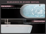 55" Acrylic Freestanding Bathtub, Oval Deep Soaking Bathtub with Center Pop-up Drain & Integrated W1920P386230