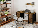 47 Inch Computer Desk with 8 Fabric Drawer, Home Office Desk with Power Outlets, Large Storage,Rust 35212741