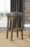 Round Swivel Bar Stools Set of 2, Gray Faux Leather 360-degree Swivel Seat Nailhead Trim Solid Wood B011P201573