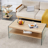 Double layered rectangular coffee table.The board is made of MDF with wooden stickers, with W1151P183723