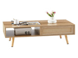 41.34" Rattan Coffee table, sliding door for storage, solid wood legs, Modern table for living room 94308535