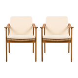 Outdoor Dining Chairs Set of 2, Teak Color Acacia Wood Frame, Brown PE Wicker, Beige Waterproof N779P280043B