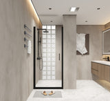 24"x 72" Pivot Shower Door, Matte Black Aluminum Frame, Half Frame ,1/4" Tempered Glass W1675P307040