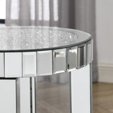 ZNTS Mirror round table with crystal inlay, 2-layer modern small sofa table with storage space, silver W1005P189336