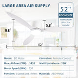 52" Smart Flush Mount Ceiling Fans with Lights Remote,Quiet DC Motor,Outdoor Indoor Low Profile W2352P316021